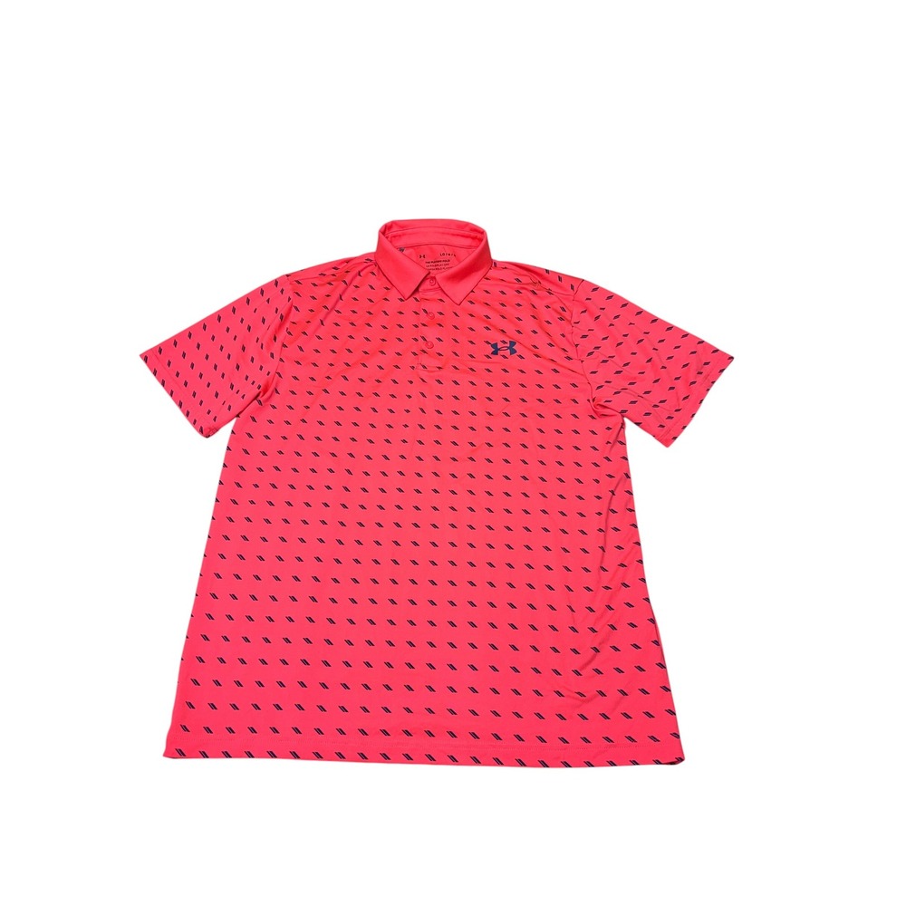 Under‎ Armour Mens Playoff Polo Shirt Pink Navy Dash Pattern 1373830 Large LG